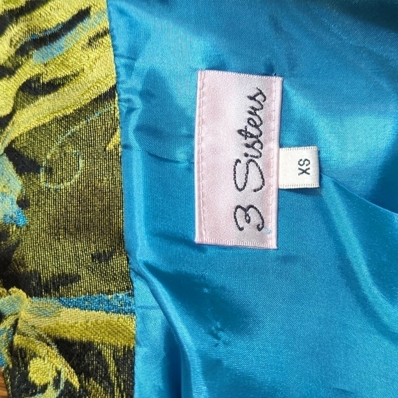 3 Sisters Jacket green Peacock print Women's Open cropped blazer Reg $289 sz xs - Picture 7 of 11